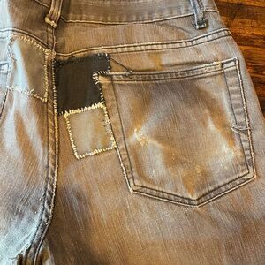 KR3W KSLIM Hand Patched Grunge Distressed Jeans Faded Black Size‎ 34x25